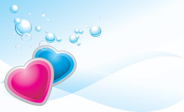 Pink and blue hearts on the abstract background. Banner