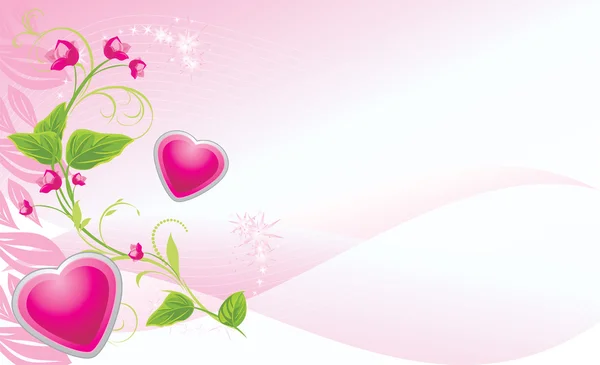 Sprig con fiori rosa e cuori sullo sfondo astratto. Bandiera — Vettoriale Stock