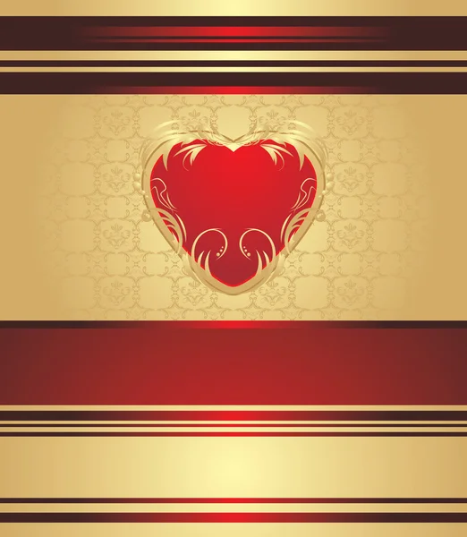 Red heart on the decorative background for holiday wrapping — Stock Vector