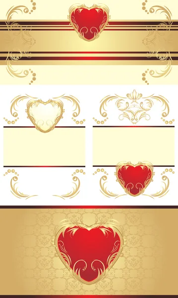 Fronteras decorativas con corazones para tarjetas festivas — Vector de stock