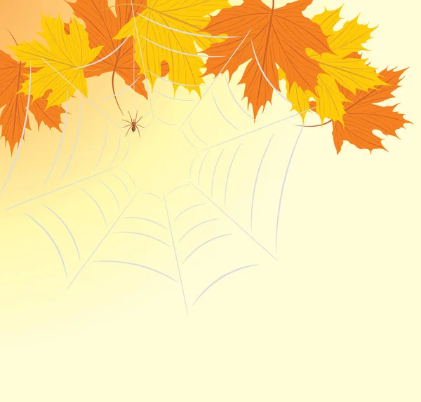 Кленовые листья с паутиной — стоковый вектор