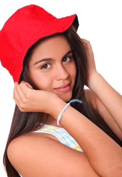 Woman with red hat — Stock Photo, Image