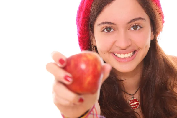 Kobieta i jabłko — Zdjęcie stockowe