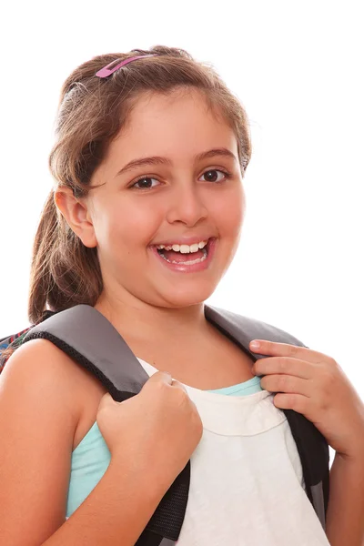 Νεαρή γυναίκα με σχολική τσάντα — Φωτογραφία Αρχείου