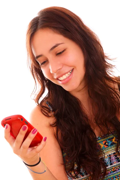 年轻女子使用一部手机 — 图库照片