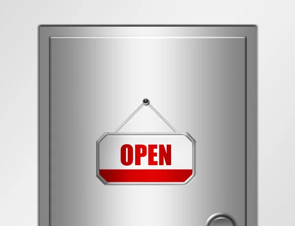 Dveře a otevřené znamení — Stock fotografie
