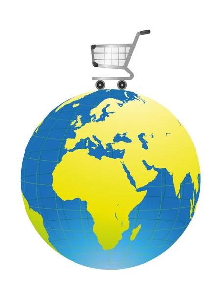 Shopping cart over earth — Stock Vector