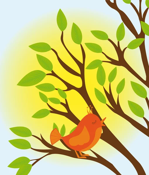 Árvore bonito e pássaro — Vetor de Stock