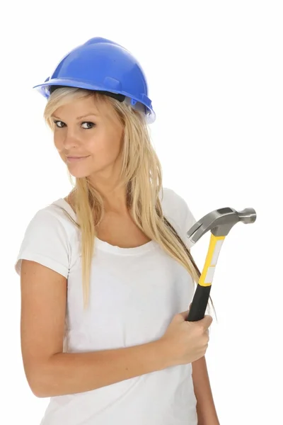 Lovely Blond Girl with Hammer — Stock Photo, Image