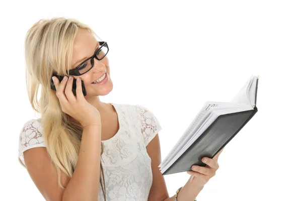 Lovely Blond Girl Checking Diary — Stock Photo, Image