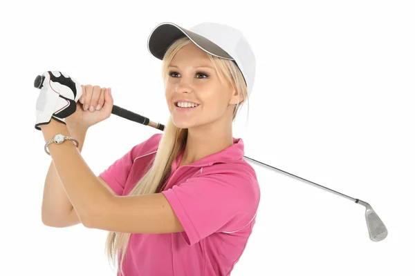 Schöne blonde Golf-Frau — Stockfoto