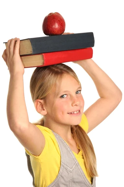 Young Student Girl with Books and Apple — Stock Photo, Image