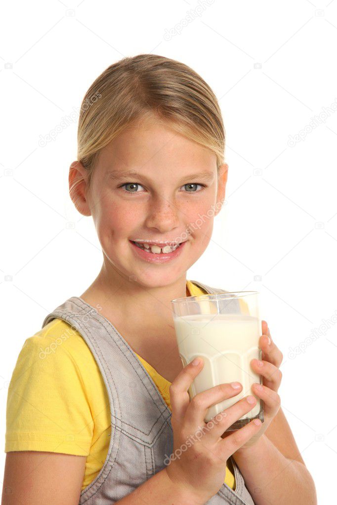 Pretty Young Girl Drinking Milk
