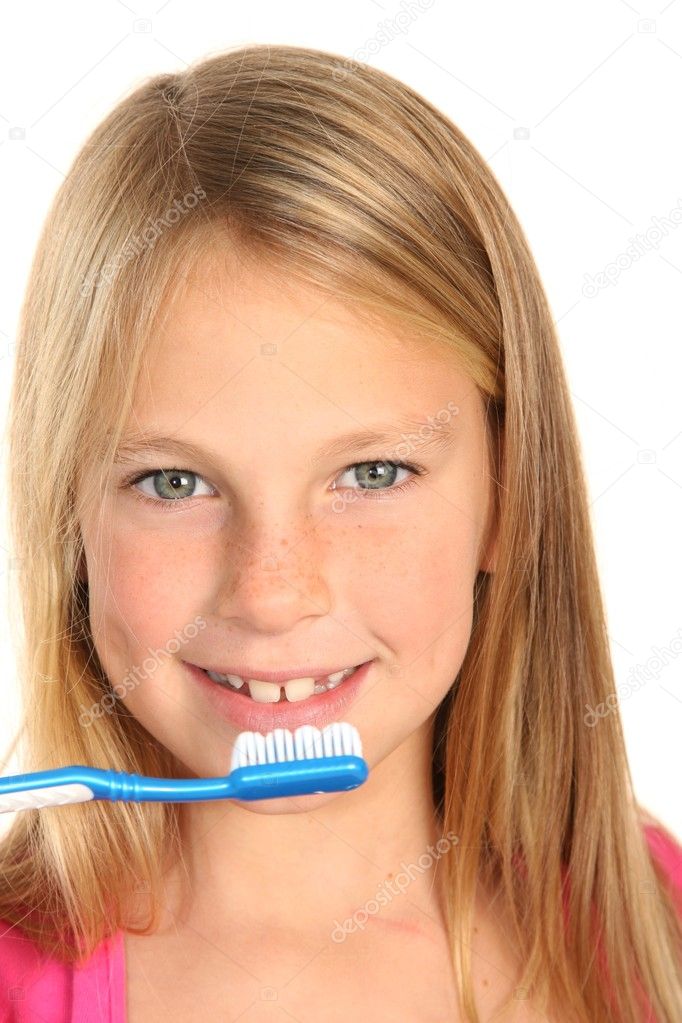 Pretty Kid Brushing Teeth