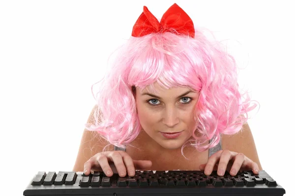 Girl Addicted to Internet and Computer — Stock Photo, Image