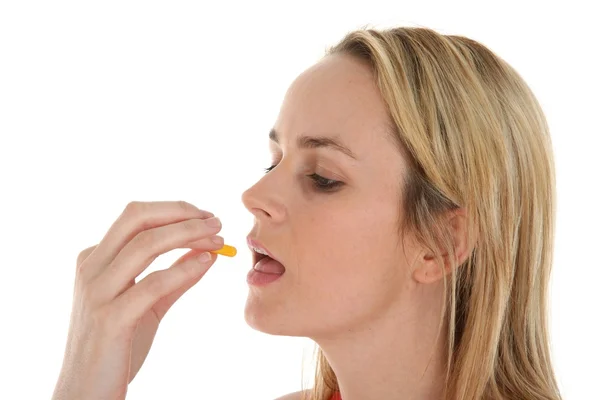 stock image Pretty Blond Woman Taking Medicine