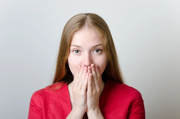 stock image Woman covering her mouth