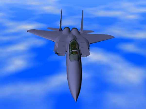 A harci repülőgép repül a kék ég. — Stock Fotó