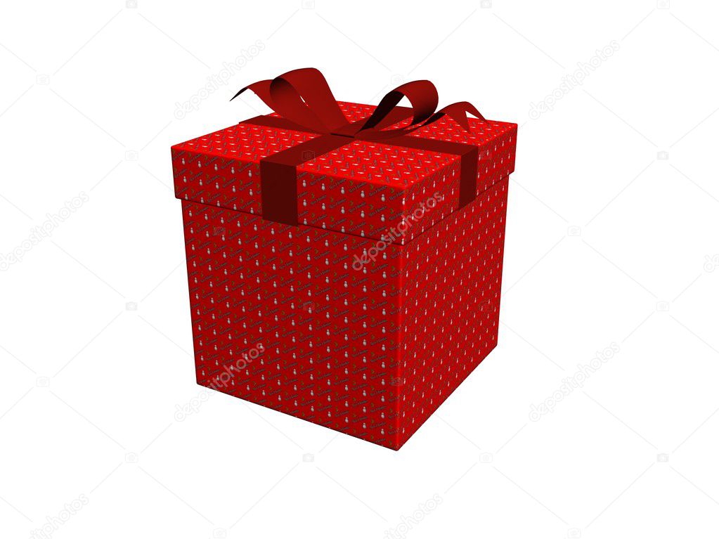 A Christmas gift box over white background.