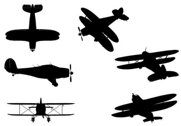 六个通用飞机剪影，在白色背景上 — 图库照片