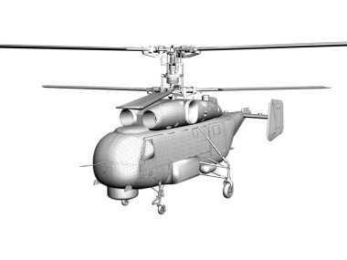 Beyaz bir arka plan üzerinde helikopter.