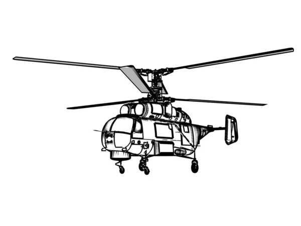 一架直升机飞越白色背景. — 图库照片