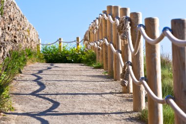 Pathway with wood post fence clipart