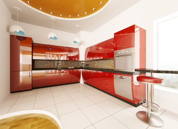 Интерьер современной кухни 3D рендеринг — стоковое фото