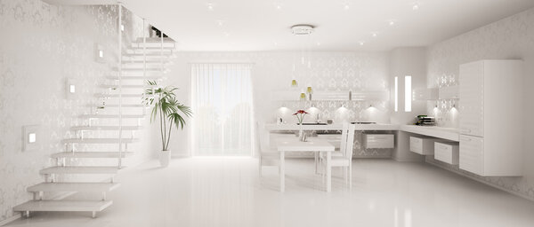 Interior design of modern kitchen panorama 3d render
