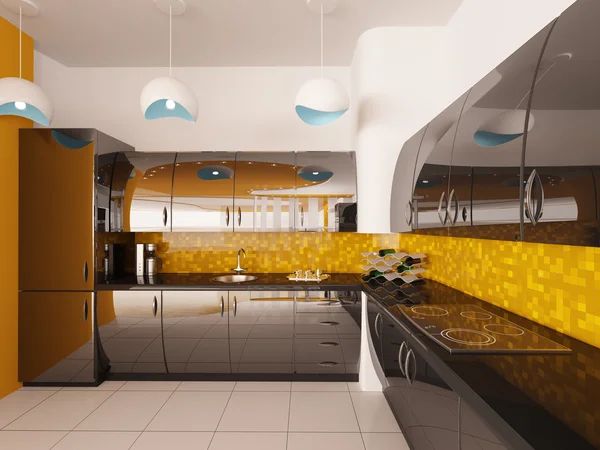 Projektowanie wnętrz, nowoczesna kuchnia Render 3d — Zdjęcie stockowe