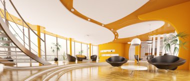 Interior design of modern apartment panorama 3d render clipart