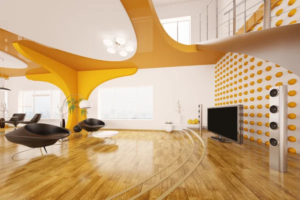 现代室内设计的客厅 3d 渲染 — 图库照片