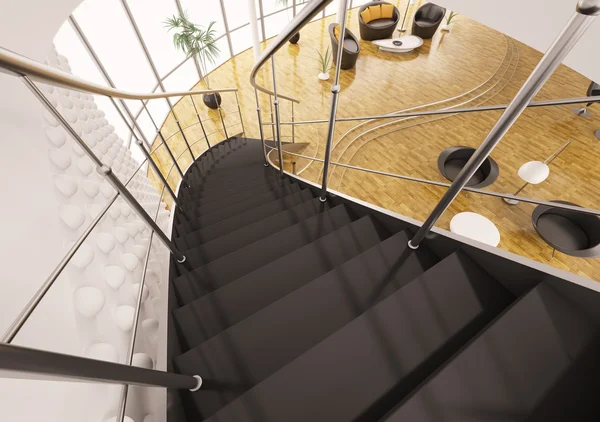 Metal staircase with black steps 3d render — Stock Photo, Image
