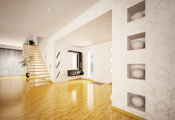 Interior moderno do salão com escada 3d render — Fotografia de Stock