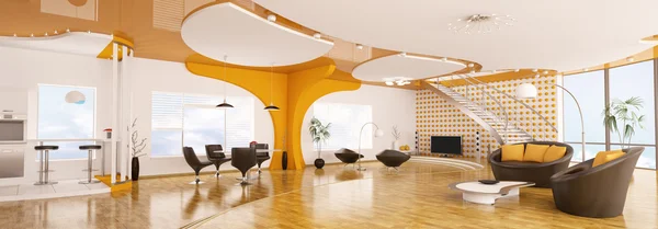 Interior do moderno apartamento panorama 3d render — Fotografia de Stock