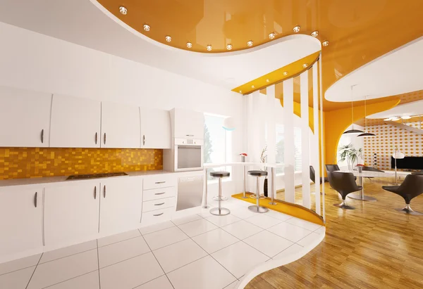 Interior design della cucina moderna rendering 3d — Foto Stock