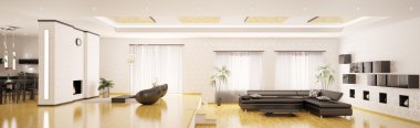 Interior of modern apartment panorama 3d render clipart