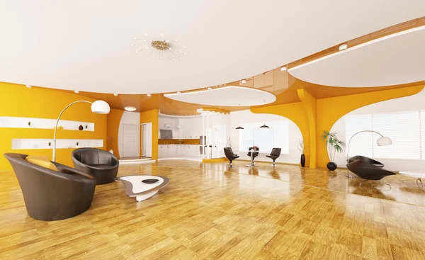 室内设计的现代公寓 3d 渲染 — 图库照片