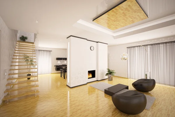 Interiér moderní byt 3d vykreslení — Stock fotografie