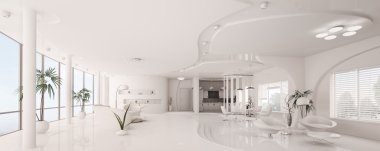 Interior of white apartment panorama 3d render clipart