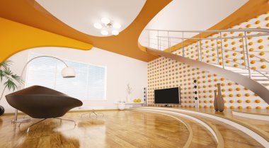 Modern interior of living room 3d render clipart