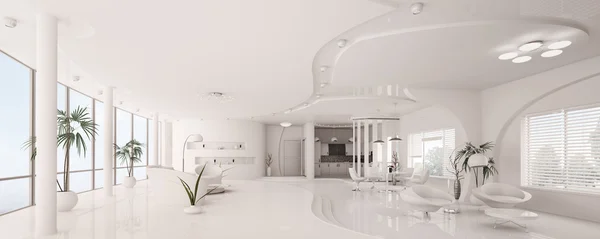 Interno di appartamento bianco panorama 3d rendering — Foto Stock