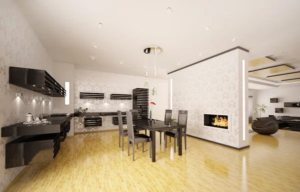 Cozinha moderna interior 3d render — Fotografia de Stock