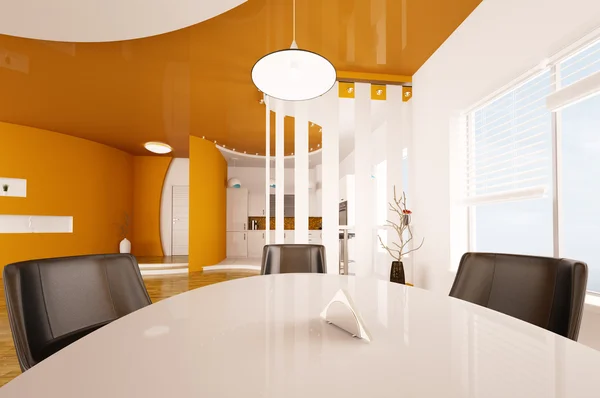Wnętrze jadalni i kuchni render 3d — Zdjęcie stockowe