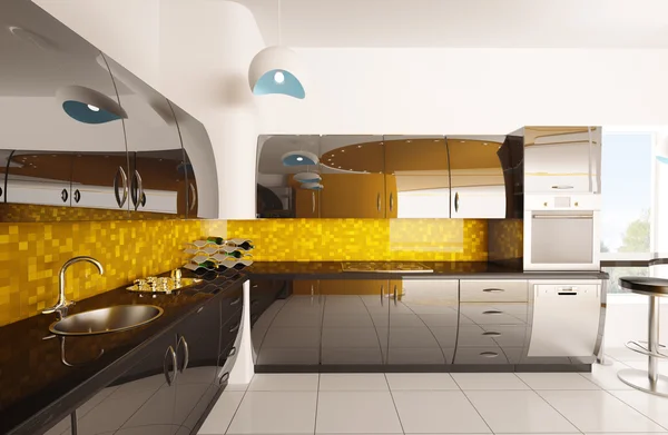 Interno della cucina moderna rendering 3d — Foto Stock
