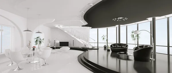 현대 아파트 파노라마 3d 렌더링의 인테리어 — 스톡 사진