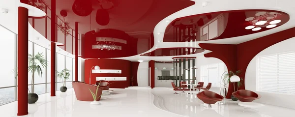 现代室内装饰的公寓全景 3d 渲染 — 图库照片