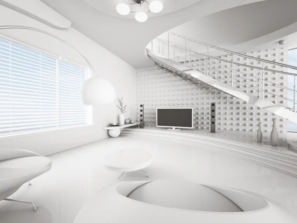 Interior moderno de la sala de estar blanca 3d render — Foto de Stock