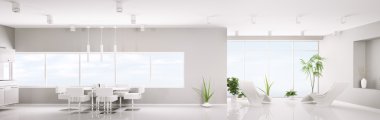 beyaz daire panorama 3d render modern iç