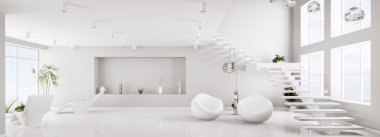 modern daire panorama 3d render beyaz iç